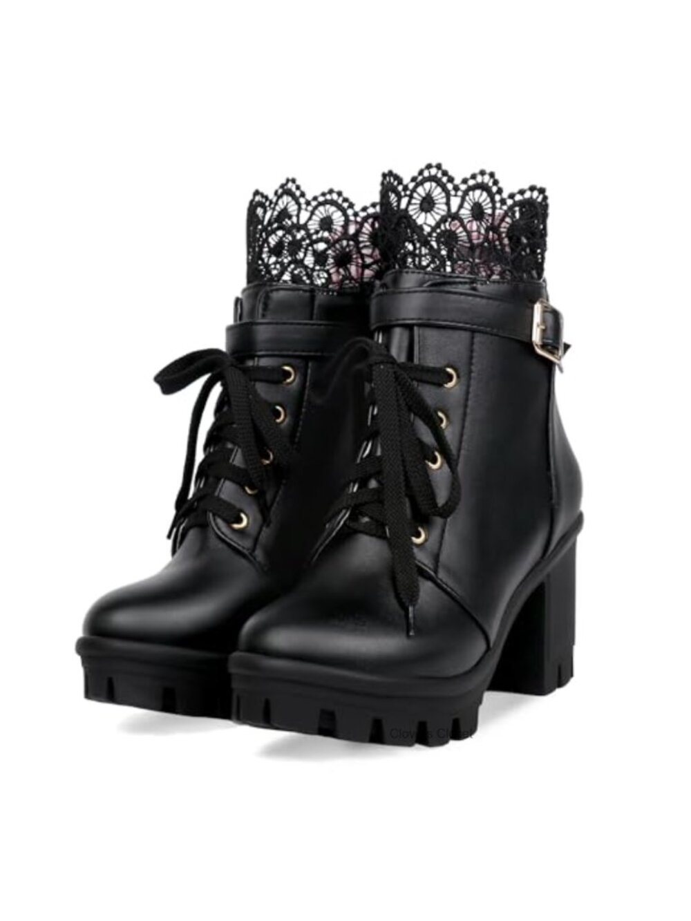 Lace Up Platform Combat Ankle Boots with Block Heel